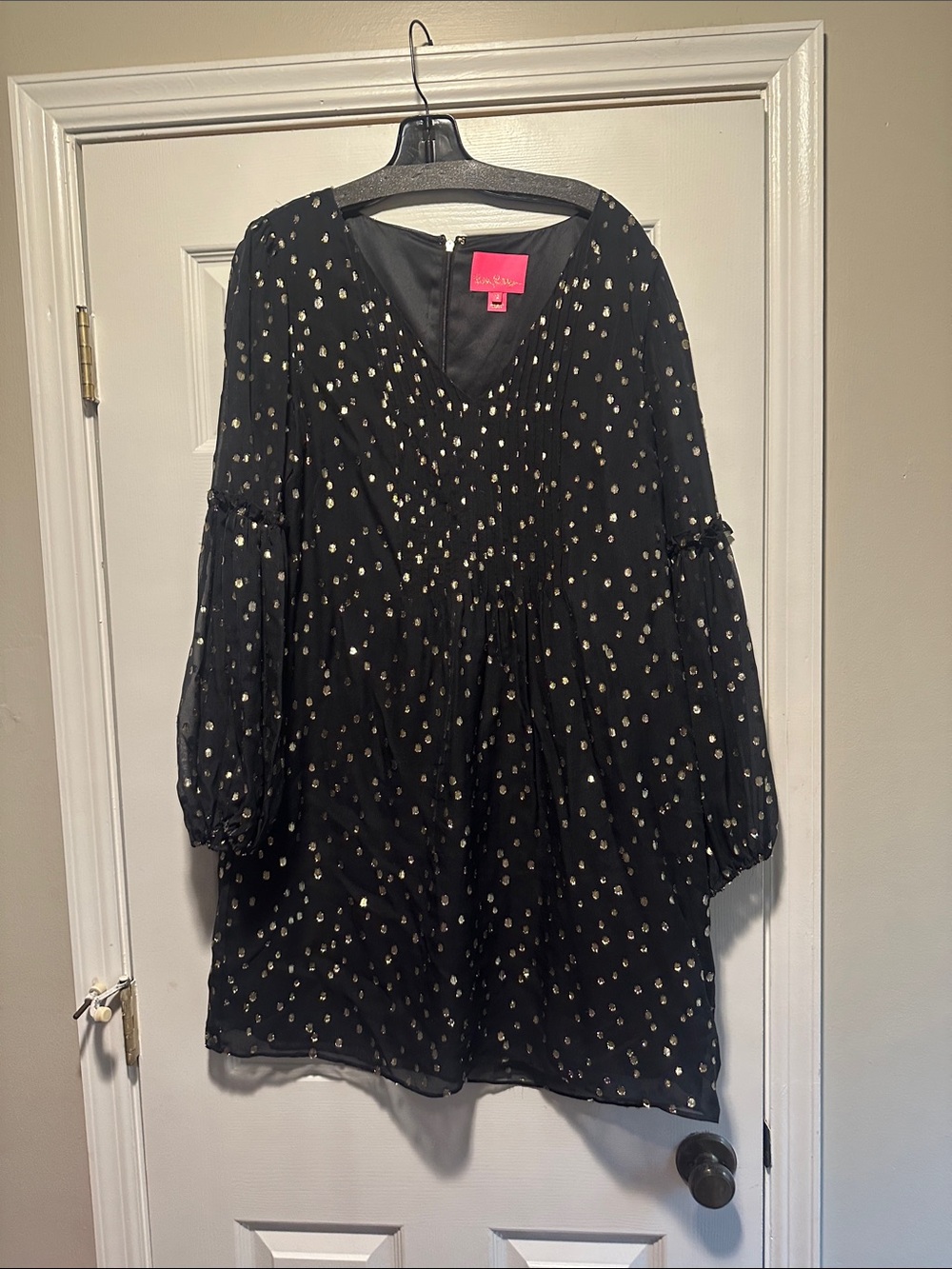 Lilly Pulitzer Black Mini Dress with Gold Dot Print